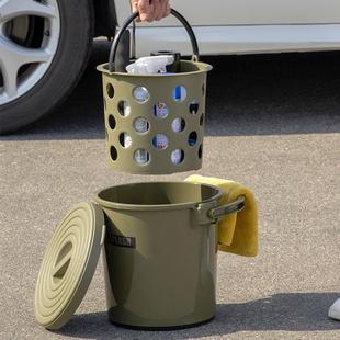 日本进口加厚塑料水桶凳手提洗澡桶可坐钓鱼多用收纳储物洗车带盖