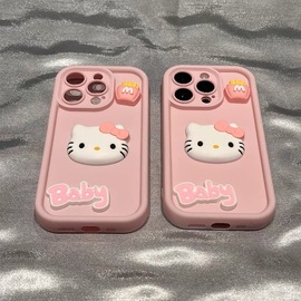 日韩立体HelloKitty猫适用iphone15pro苹果13手机壳11亲肤感14pro少女粉15promax全包镜头14promax软15手机套