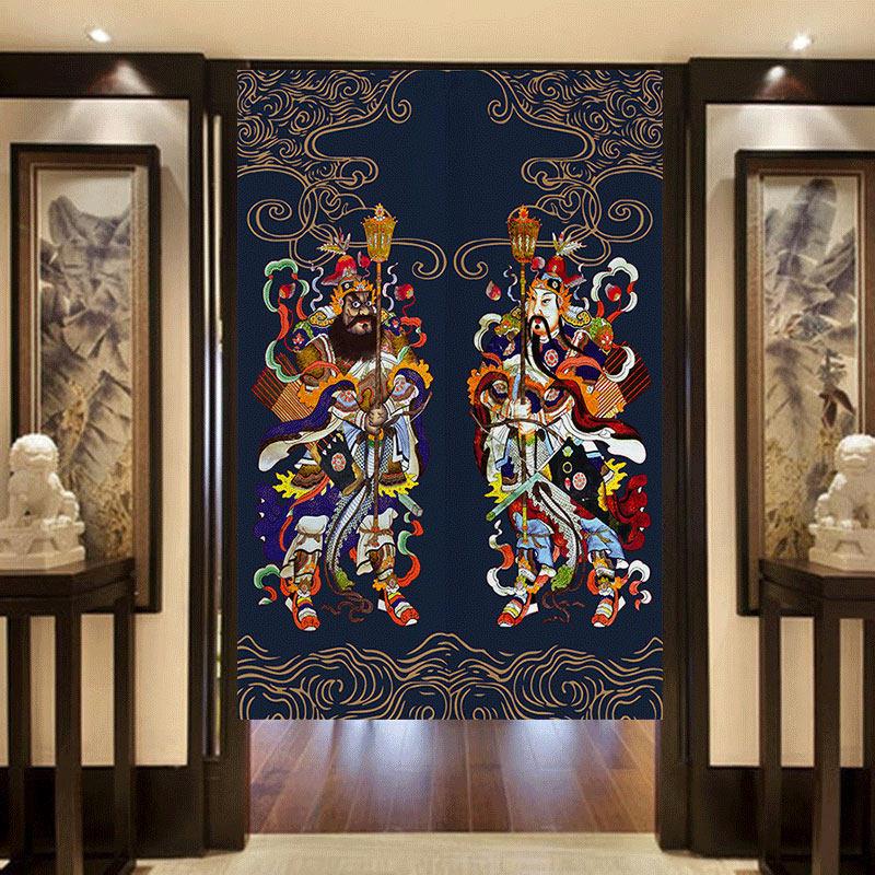 中式门神布艺门帘中国风国潮财神装饰布帘玄关过道布帘免打孔挂帘