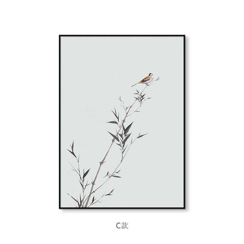 纯手绘油画新中式竹子入户挂画茶室禅意花鸟玄关装饰画书房艺术画