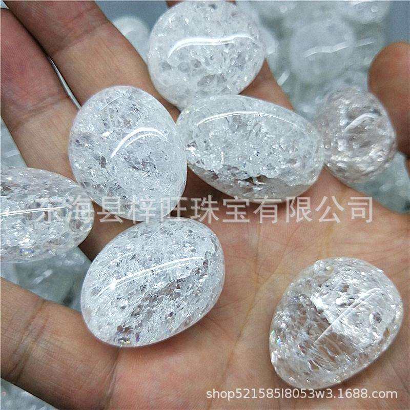 热销 白爆花晶滚石能量水晶石彩白水晶裸石手掌石把玩摆件