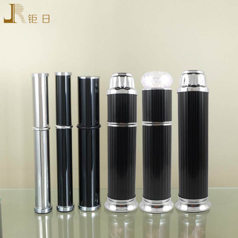 巨日 双层时尚玻璃茶几脚 圆形简约黑色铝管餐桌脚 桌腿家俱配件