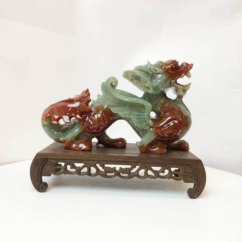钰程本命年玉器 28厘米岫岩玉石飞天青龙摆件办公室桌面摆放吉祥