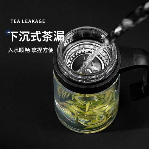 万象单层玻璃杯男士商务办公便携家用带把手泡茶杯子u211u214