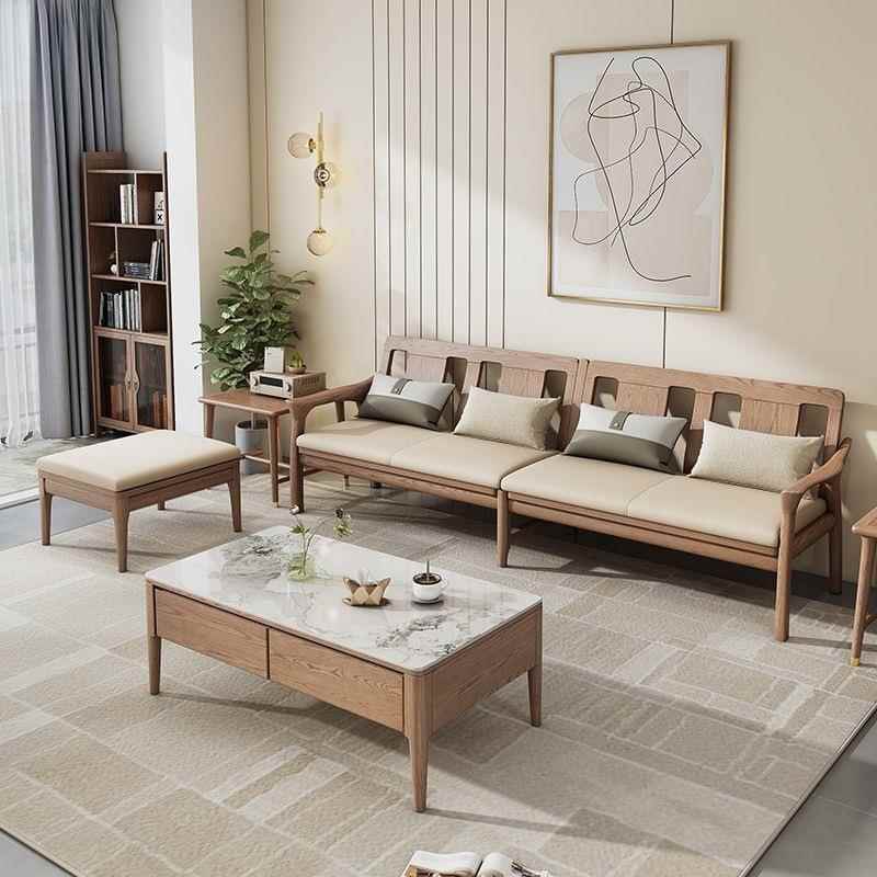 北欧全白蜡木实木沙发新中式客厅中小户型豪华转角贵妃沙发加方几