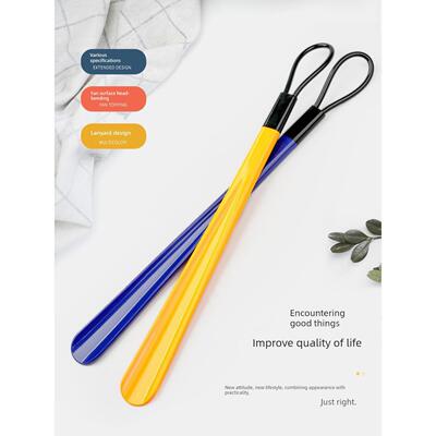 The lazy person wears shoe implement plastic shoehorn shoe