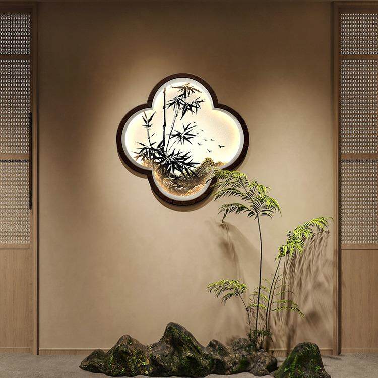 新中式玄ZA0510装饰画高感竹画客厅挂画禅级意茶室子背关景墙面布