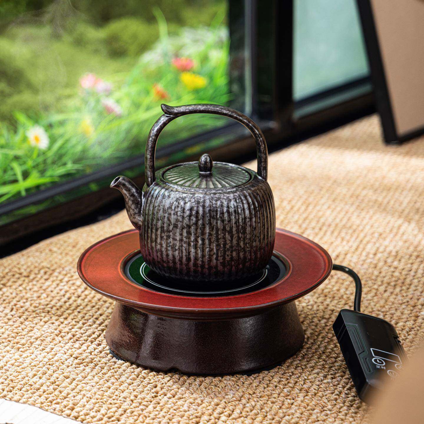 铁锈天目釉明火干烧提梁茶壶电陶炉陶壶围炉煮茶套组家用煮茶器