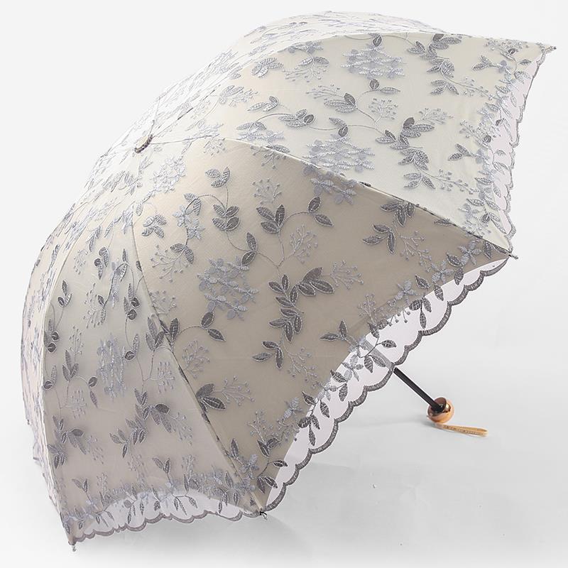 高档防晒防紫外线黑胶遮太伞蕾丝刺绣阳阳伞女神洋折伞公主伞叠晴