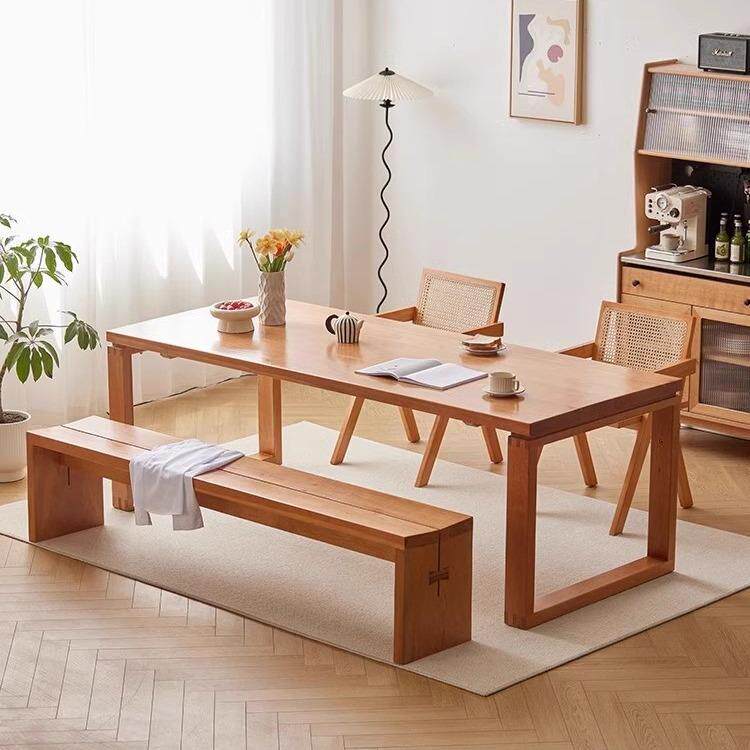 严选原木餐桌椅组合实木大板桌子樱桃木北欧家用莫比恩工作台饭桌