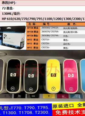 原装惠普HP72B墨盒3WX06A消光黑3WX07A亮光黑08A灰色72号蓝红黄色