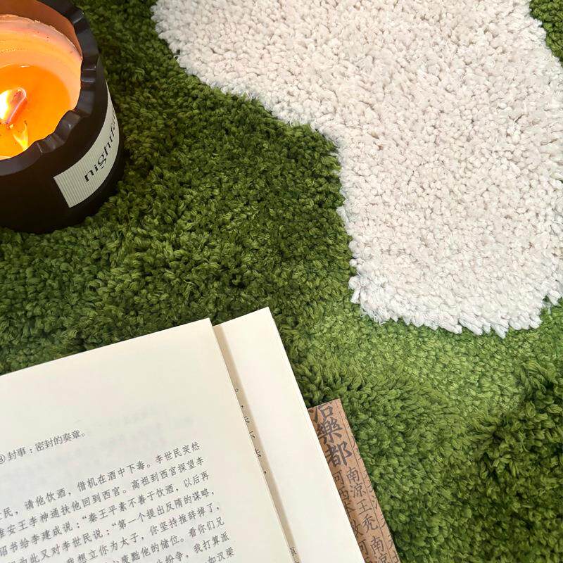 不则苔藓绿色地毯客厅茶规几卧室地LZI垫毯加毛绒床边毯浴室吸水