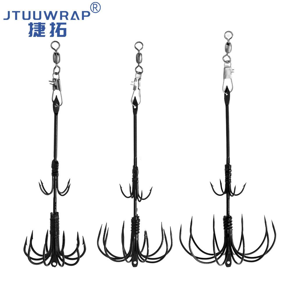盒装不锈长杆双层章鱼爪长鱼钩鱿鱼不锈钢8乌贼伞钩长柄海钓