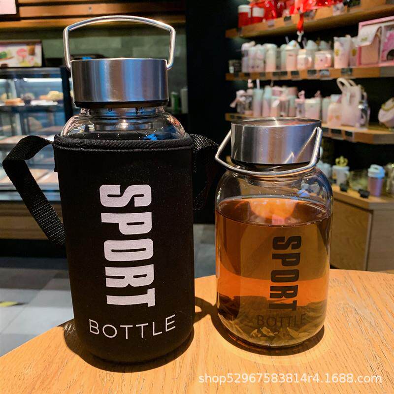 大容量玻璃杯户外运动水壶钢盖手提便携带把泡茶耐热水杯礼品广告