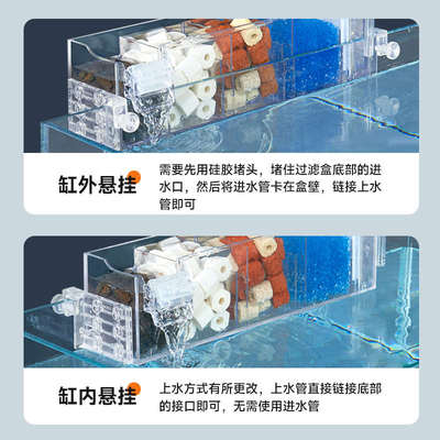 滴流盒小鱼缸过滤器循环水泵净水静音三合一外置鱼缸顶部过滤盒*