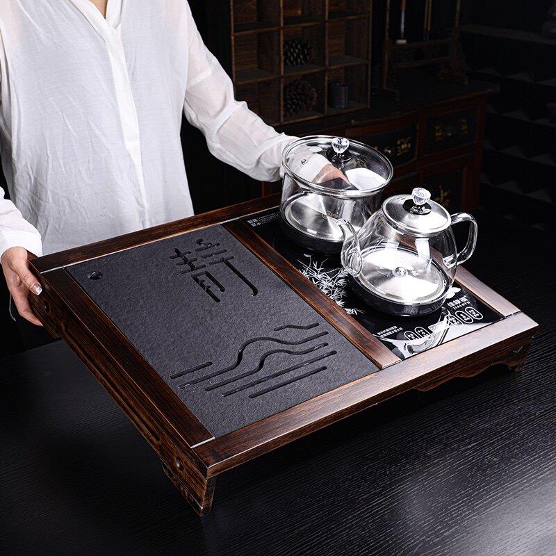 家用小茶台带蓄直排水两用全自动烧水壶一体式乌金石小型茶盘套装图片