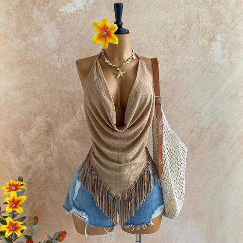 Women'S Vintage Sexy Wasteland Style Cowl Neck Halter Top