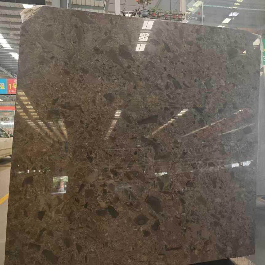 潘哆拉棕天然大理石餐桌异形石材台面茶几边几 水头大理石