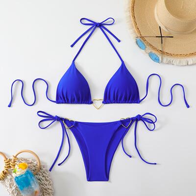 Womens Solid Color Sexy Tie Strap Halter String Bikini