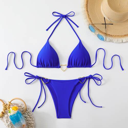 Womens Solid Color Sexy Tie Strap Halter String Bikini