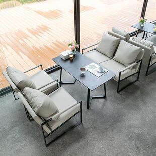 网红咖啡店沙发桌椅组合奶茶店书吧清吧餐厅沙发洽谈休闲皮椅商用