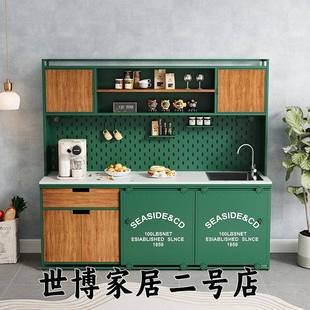 公司茶水间水吧台一体柜商办公室靠墙咖啡柜带水槽操作台洗手盆