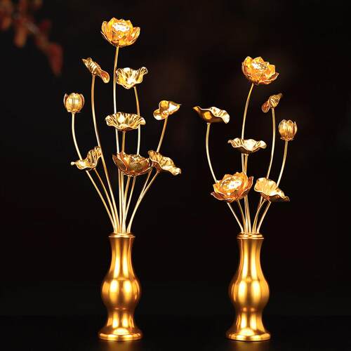 鎏金莲花彷真花假花佛前供花佛堂佛台装饰观音荷花家里敬佛花摆件
