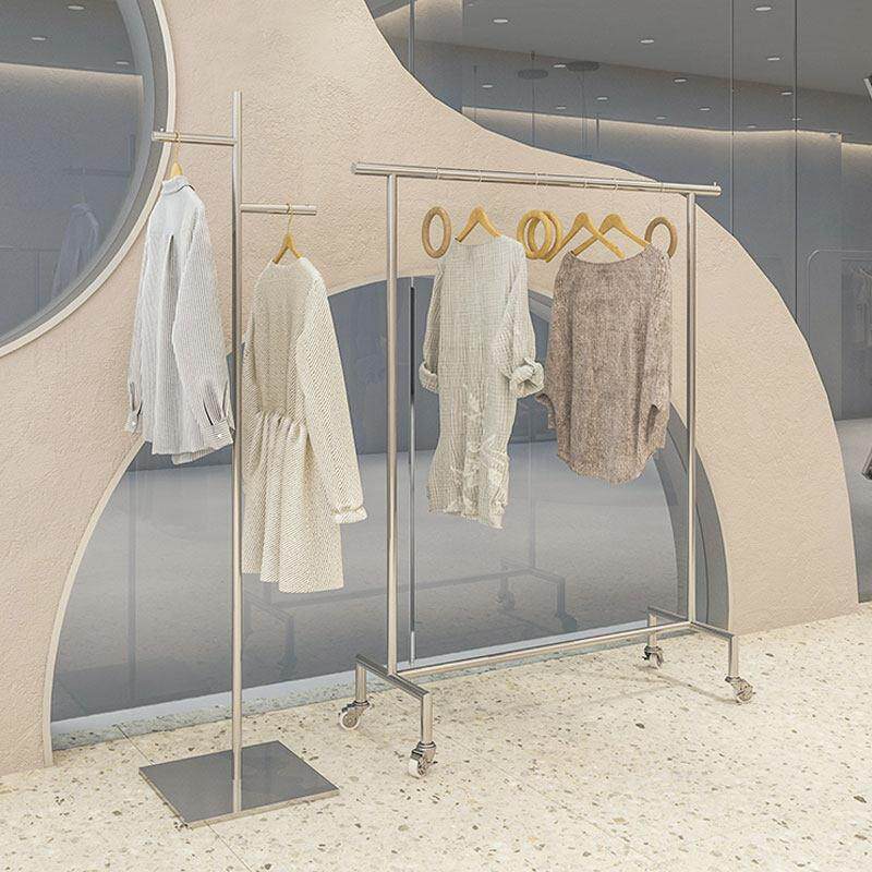 服装店展示架不锈钢拉丝落地式男女装店童装店货架陈列道具带滚轮