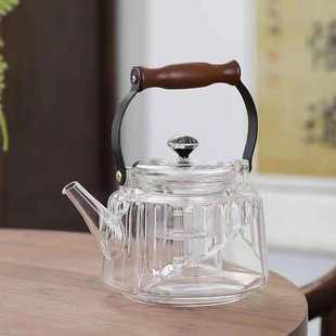 加厚提梁四代耐高温蒸煮茶壶大容量耐热烟灰色一体家用玻璃茶壶