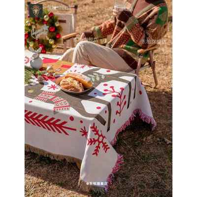 正品中国布风族几何棉麻莫民布兰迪色蕾丝桌布茶几高级感圆桌餐桌