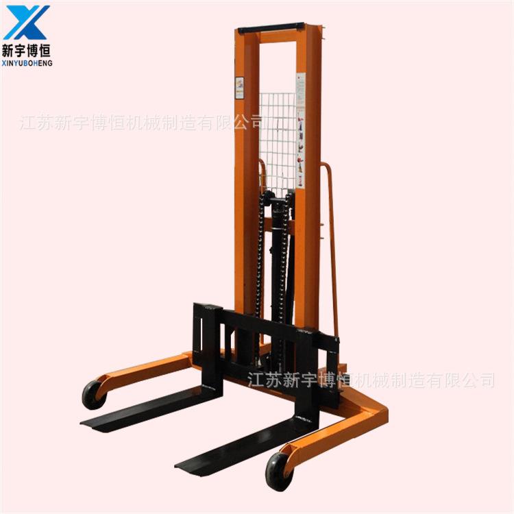 现货1吨2吨宽腿式油压叉车手动堆高车升高车液压升降车手推车