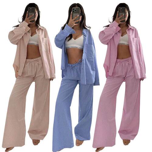 Striped women's long sleeved pants set