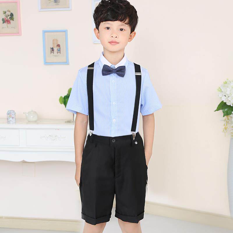 正品男童短袖白衬衬衫纯黑色礼西装短裤套装夏季儿服童装衣表演出