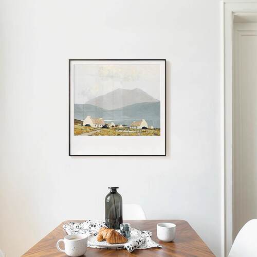 北欧艺术家山水风景艺术感卧室装饰画现代简约餐厅走廊正方形挂画