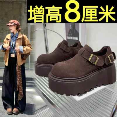 厚底勃肯鞋女懒人一脚蹬小个子增高春秋季2025新款乐福博肯单鞋子