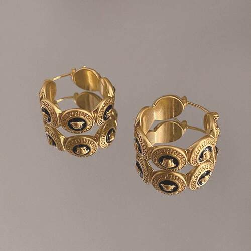 欧美风中古耳环女气质名媛金色耳针轻奢小众高级感耳饰品