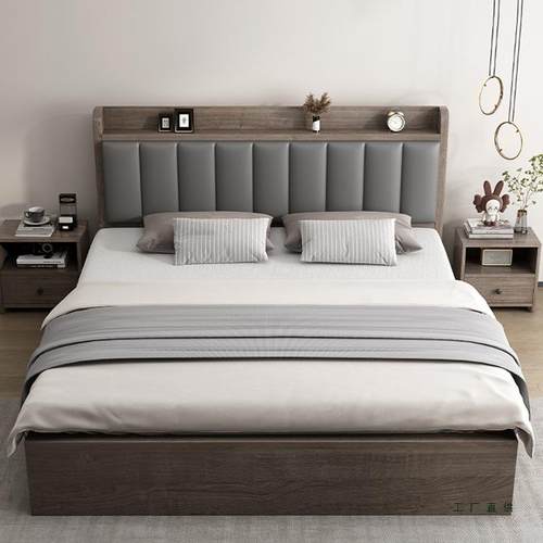 实木简现代加厚1米8约双人床主人卧1米5的出CKC租房家用床1米2单