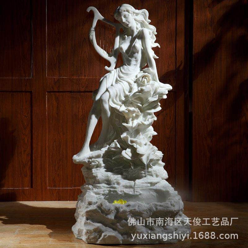 欧式流水喷泉鱼池摆件大型天使雕塑摆件喷水花园喷泉庭院装饰品