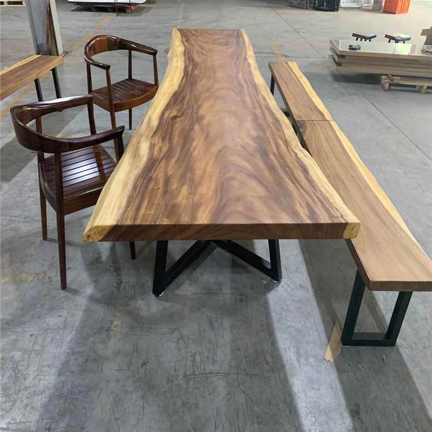 现代简约自然边大板实木桌椅组合茶桌家用客厅会客泡桌椅办公室椅