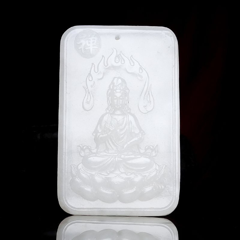 观音赐福保真新疆和田玉羊脂白白玉黑山料苏工男款吊坠28.30g