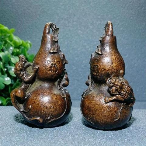 玉之星古玩老物收藏八宝葫芦貔貅金蟾纳财居家摆件福禄葫芦老铜器