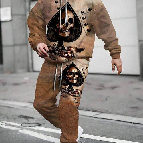 Hoodie Casual Fashion Print Autumn Winter 2-Pack Mens Suit,