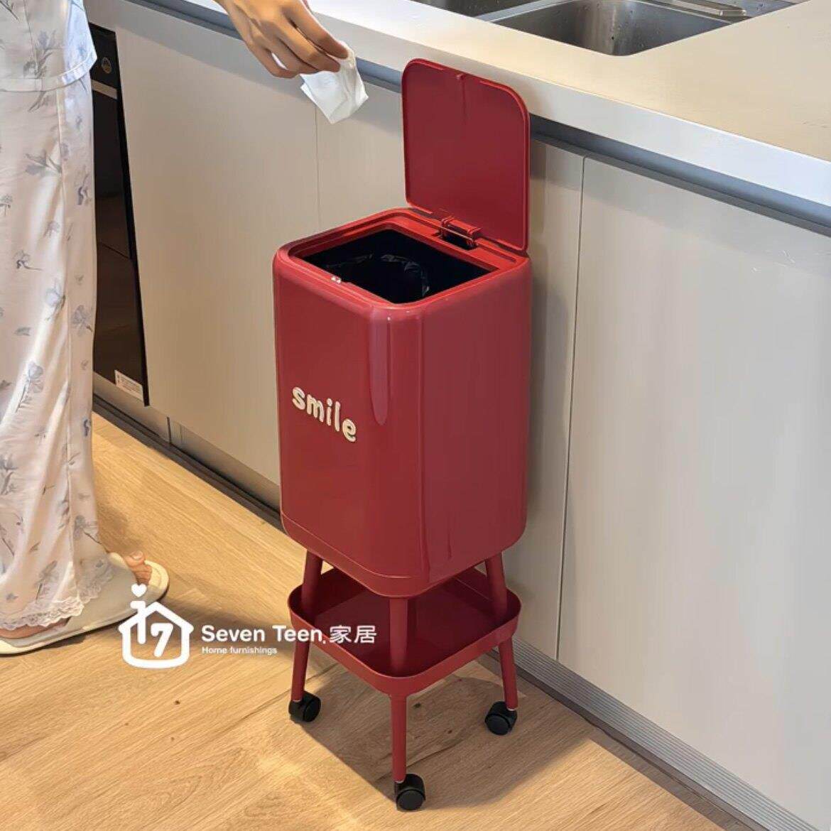 高脚垃圾桶厨房专用免弯腰带轮卫生桶家用大容量可移动高级感纸篓