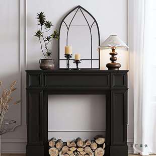 壁炉装饰柜黑色客厅家用室内婚礼展示实木玄关隔断台法式复古窄柜