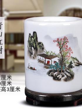 正品景德镇陶器瓷仿古彩笔筒创意时尚粉办公室书房装摆件教师节礼