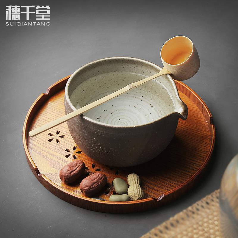 穗千茶堂水日式抹茶竹勺舀茶勺温建水61754缸茶碗手工粗陶渣斗茶酒碗