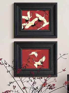 《鹤舞》现代轻法式中国风新年红色仙鹤装饰画新中式客厅玄关挂画
