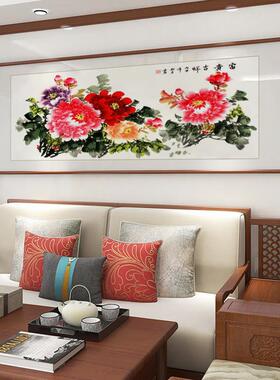 网红白花开富贵中挂画新发式客大墙装饰画沙背景墙牡丹国厅画卧室