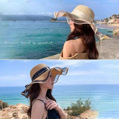 Outdoor beach hat women's wide-brimmed straw sun hat with