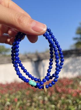 天然老矿料青金石手链油亮帝王青多圈三圈手串 珠链珠串规格4.4mm